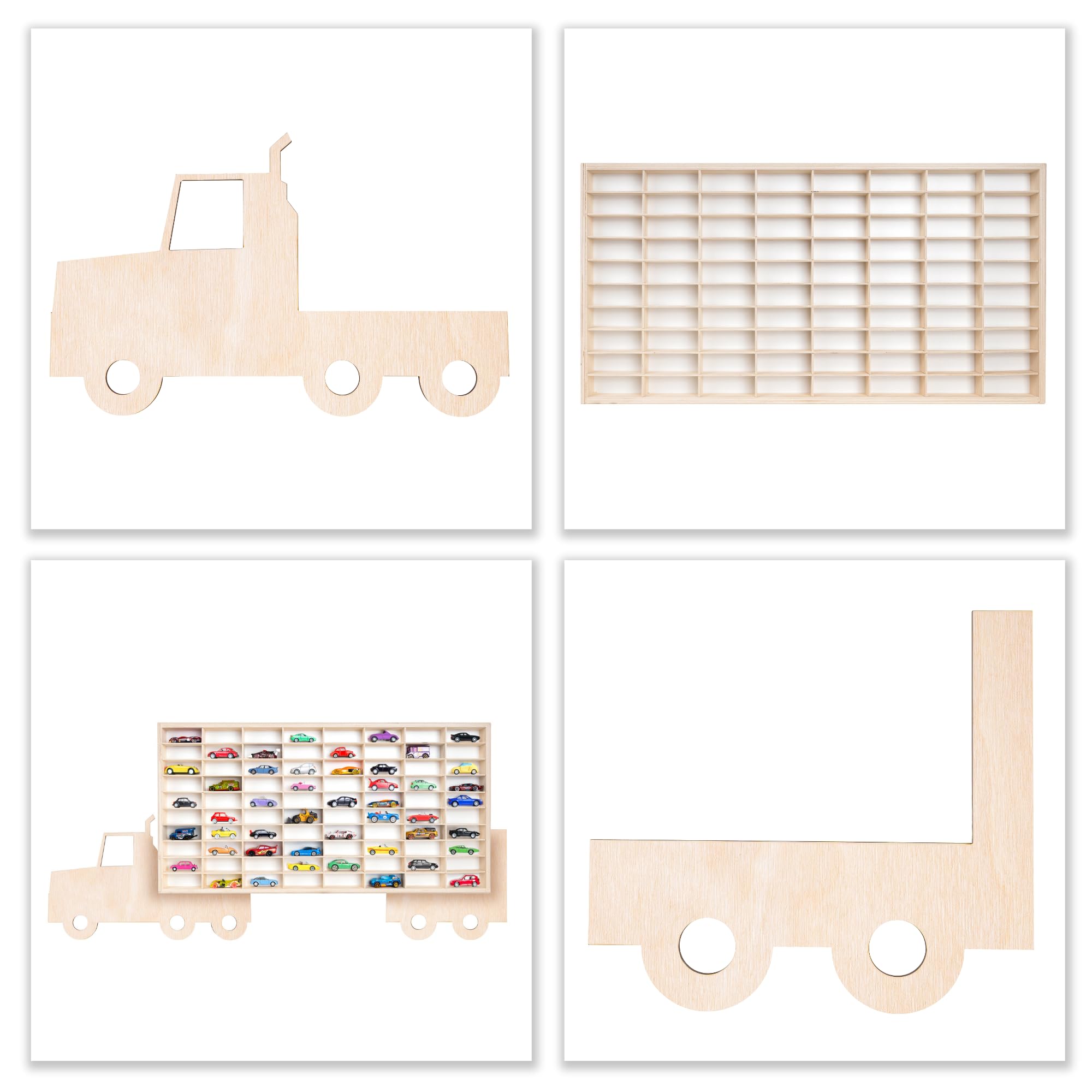 Creative Deco Étagère de Collection en Bois pour Petites Voitures – 80 Compartiments Réglables | Étagère Murale Verticale pour Figurines | Vitrine de Collection en Forme de Camion 116 x 54 x 5 cm