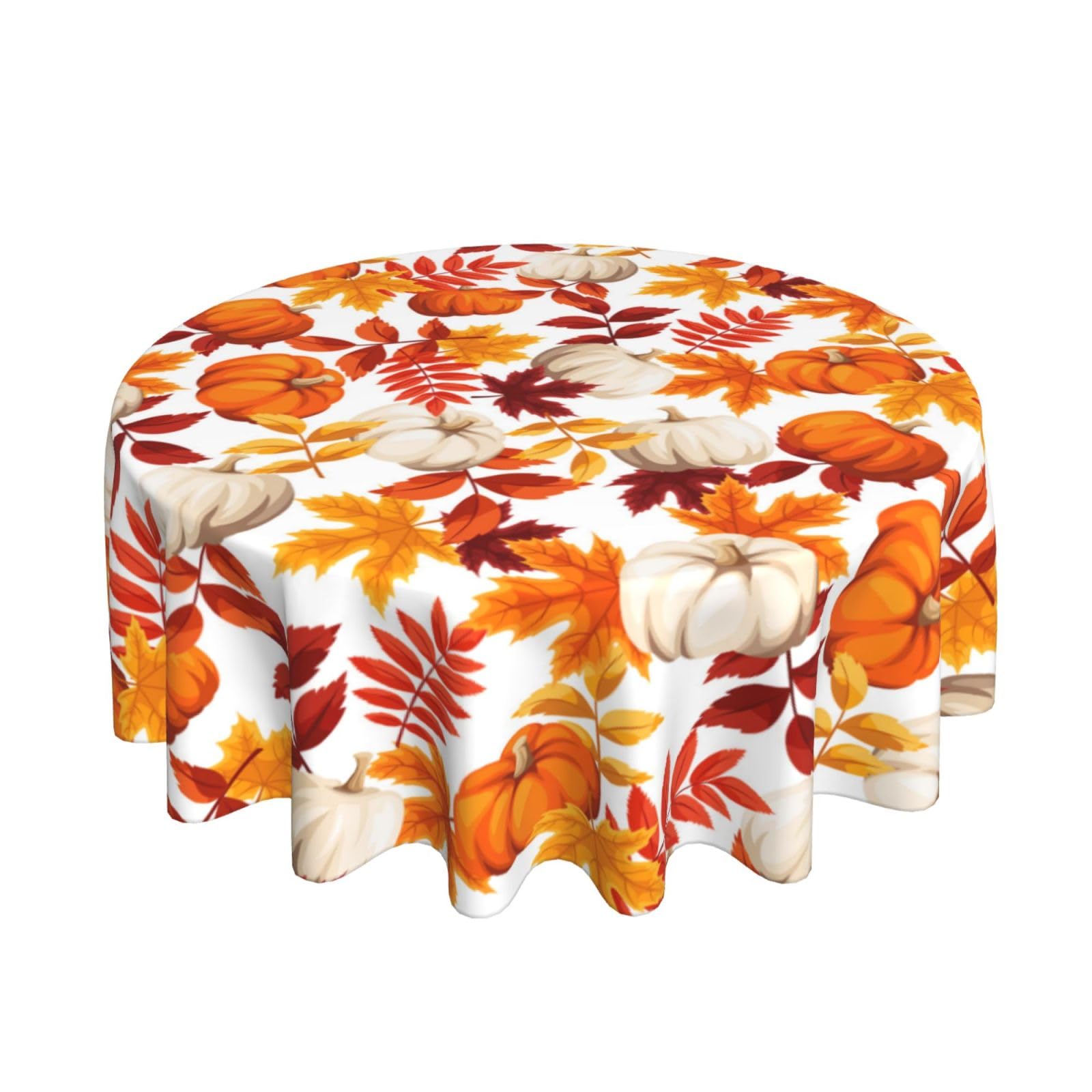 FJQWKLF Fall Tablecloth 60 Inch Round Thanksgiving Harvest Autumn Pumpkin Fallen Leaves Maple Leaf Print Table Cloth Fabric Farmhouse Autumn Table Cover for Holiday Kitchen Party Picnic Outdoor Decor
