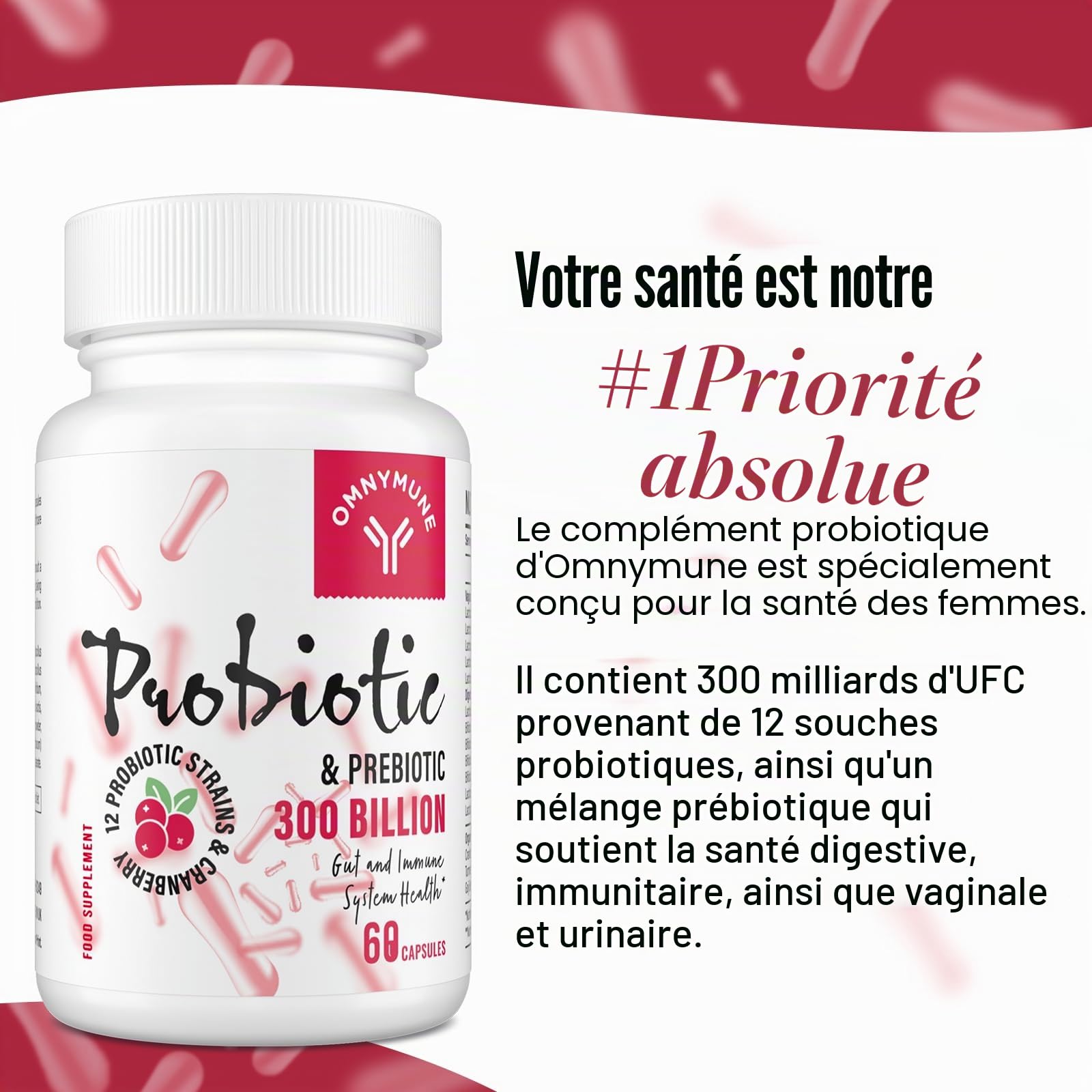 Probiotiques pour Femmes – Flore Intime & Microbiote, Canneberge, 12 Souches, 120 Gélules