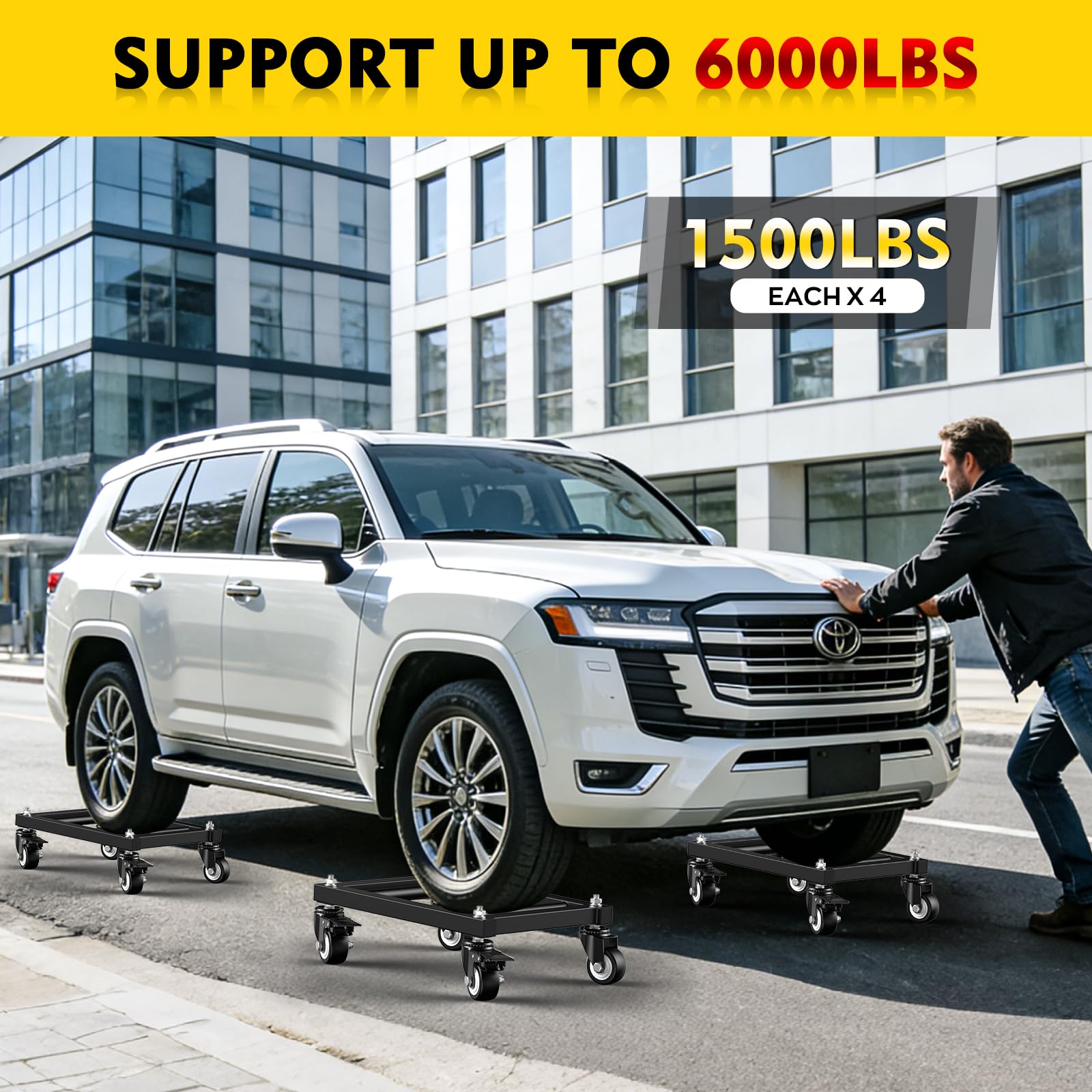 IMAYCC 4Pcs Rangierhilfe Auto, 6000LB Belastbar Elektrofahrzeug-Notfallwagen, Tragbarer Reifenwagen für 4Pcs Auto Rad, Robuster Car-Dolly-Set für Motorräder Pickups LKW Anhänger SUVs Boot