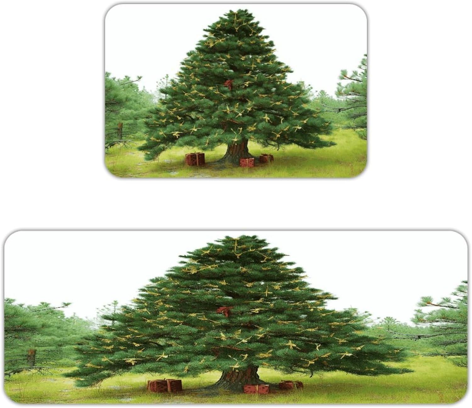 Garlad Pine Tree Kitchen Mats with 2PCS Non-Slip Washable,Kitchen Rug Heavy Duty Durable, Floor Mats for Kitchen,Office,Sink,Laundry
