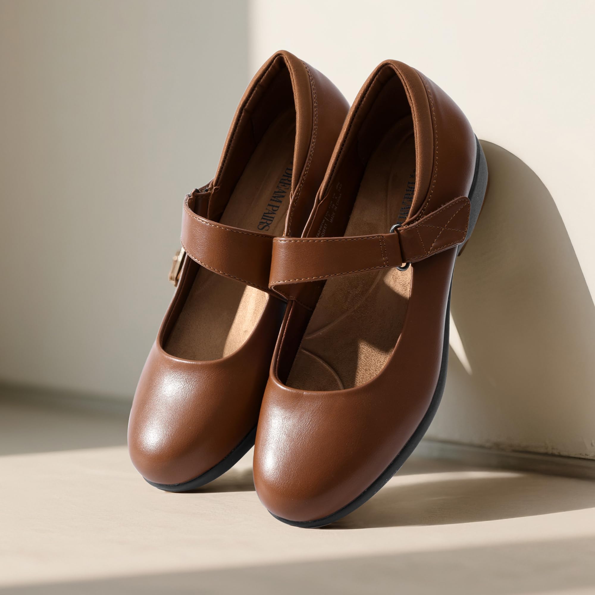 DREAM PAIRS Womens Ballet Mary Jane Flats, Comfortable Business Office Dress Shoes for Women Dressy and Work with Ankle Strap: 6 Brown