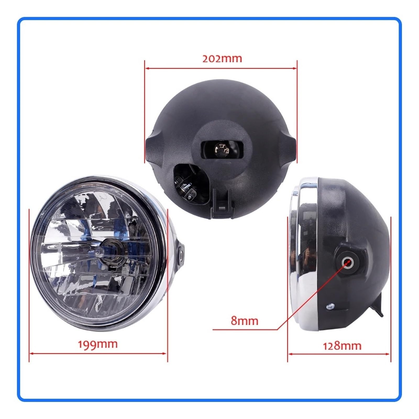 Phare Moto Phare Avant Universel Rond pour Moto 7"/8" pour CB400 CB500 CB1300 pour Hornet 250 600 900 pour VTEC VTR Phares(1 Piece Black)
