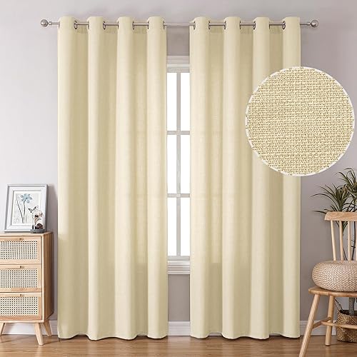 BGment Cortinas naturales de lino sintético para dormitorio, de lino grueso con ojales, cortinas semitraslúcidas para filtrar la luz, cortinas de