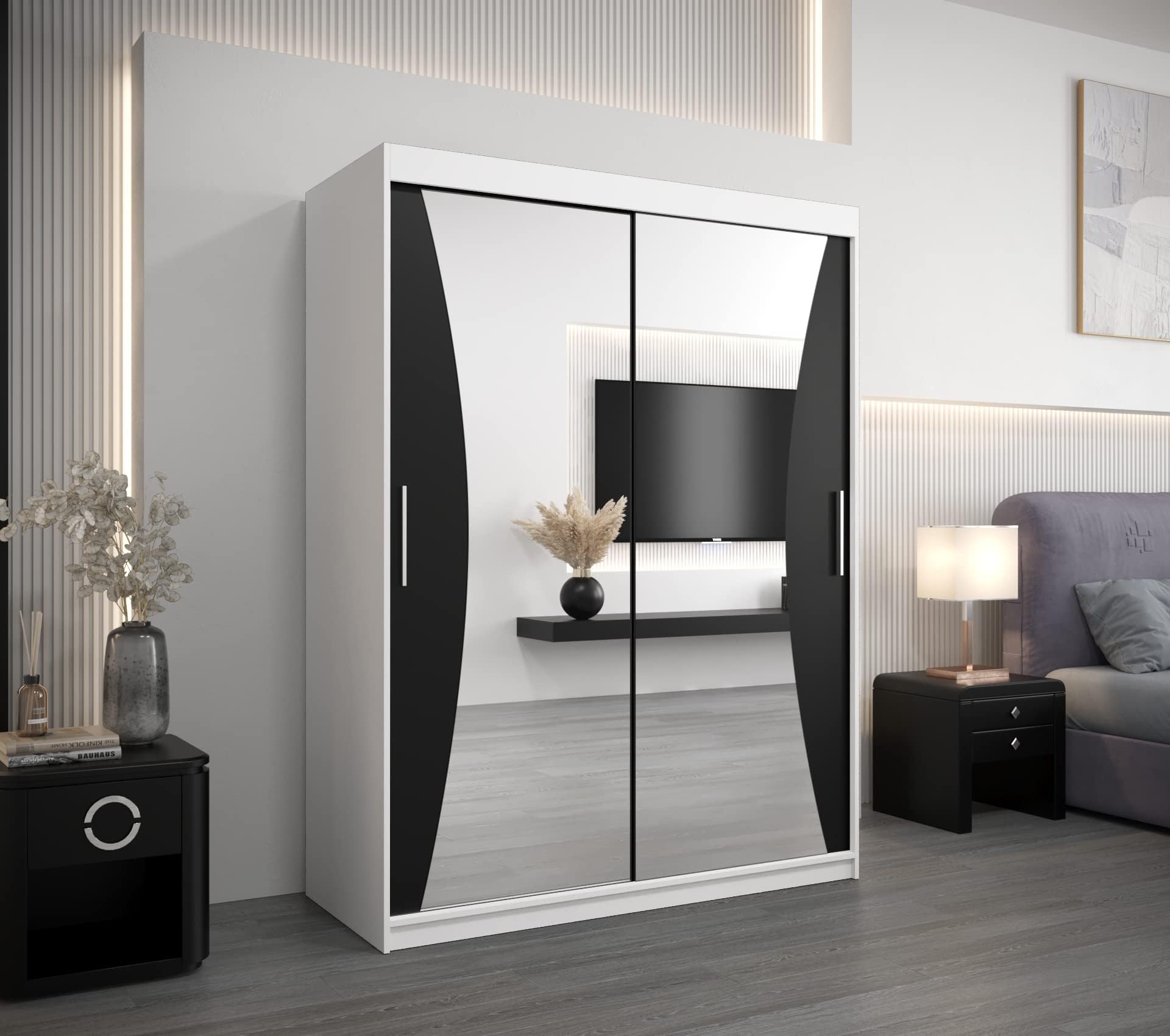 ABIKSMEBLE Armoire Monaco Avec Porte Coulissante Miroir - Dressing Adulte - Penderie Vêtement - Garde Robe - Placard 2 Portes - Closet