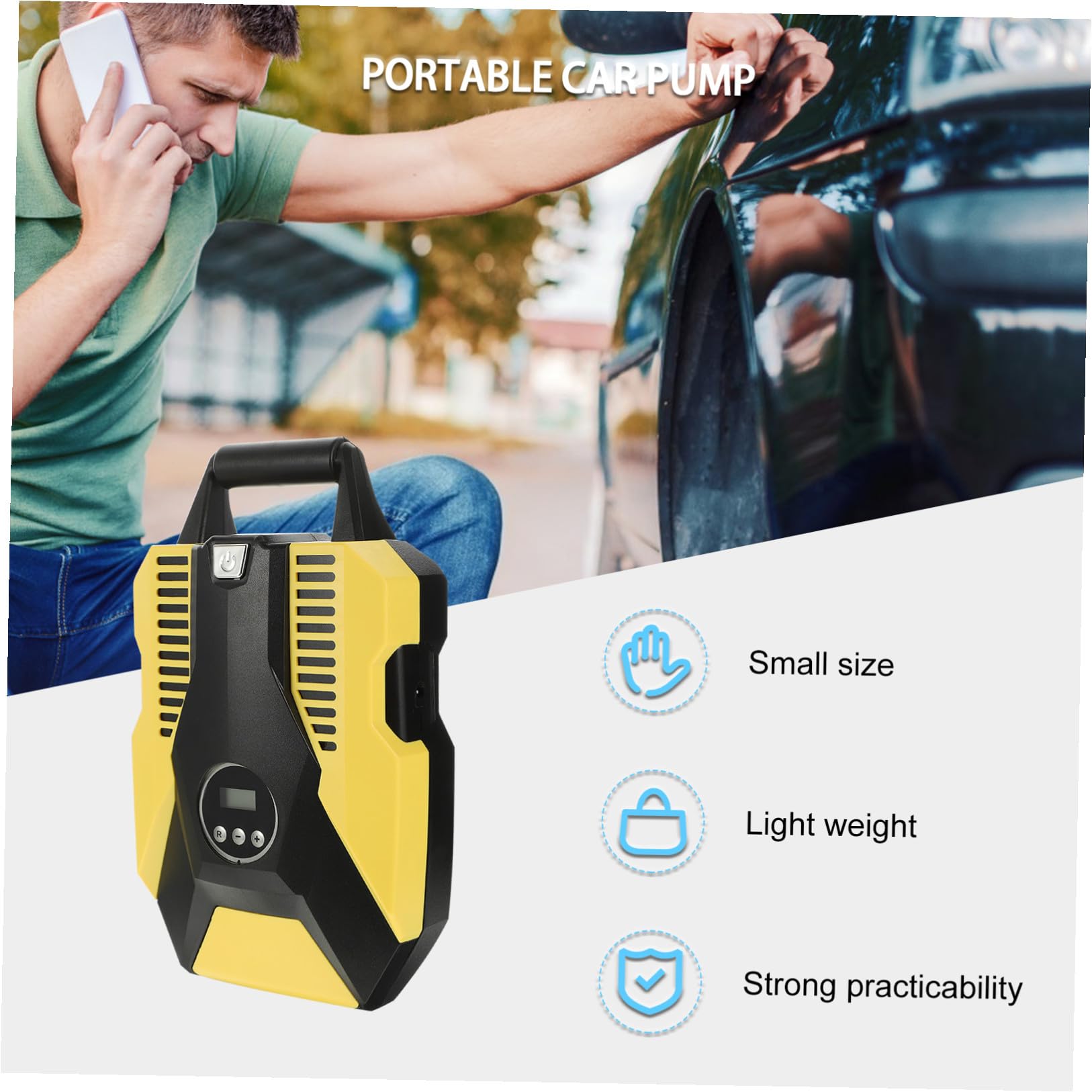 ORFOFE Inflador Integrado de Eléctrico para Portátil Neumáticos Coche Estable con Pantalla Digital, Manómetro y Diseño Abs con Cobre, Adecuado para Mantener Presión en Ruedas