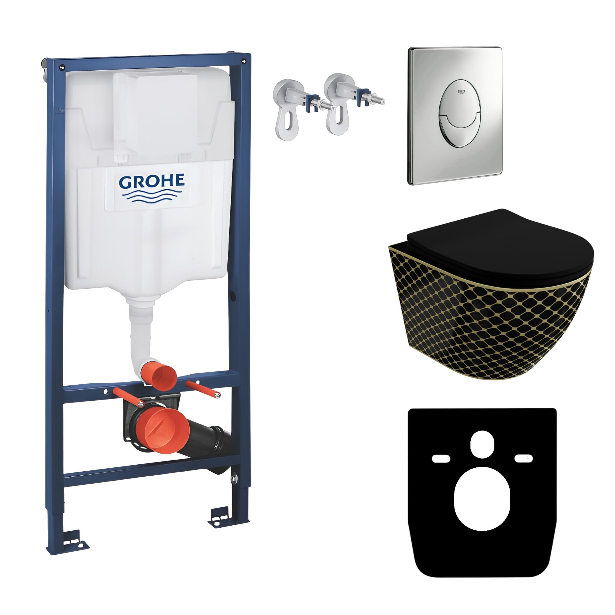 LAVITA | Vorwandelement Solido Start + Wand Hänge WC Sofi Slim Black Night Spülrandlos + WC-Sitz SoftClose |Verchromter Knopf | Komplettset | Unterputz Spülkasten | Toilette Komplett Sett |