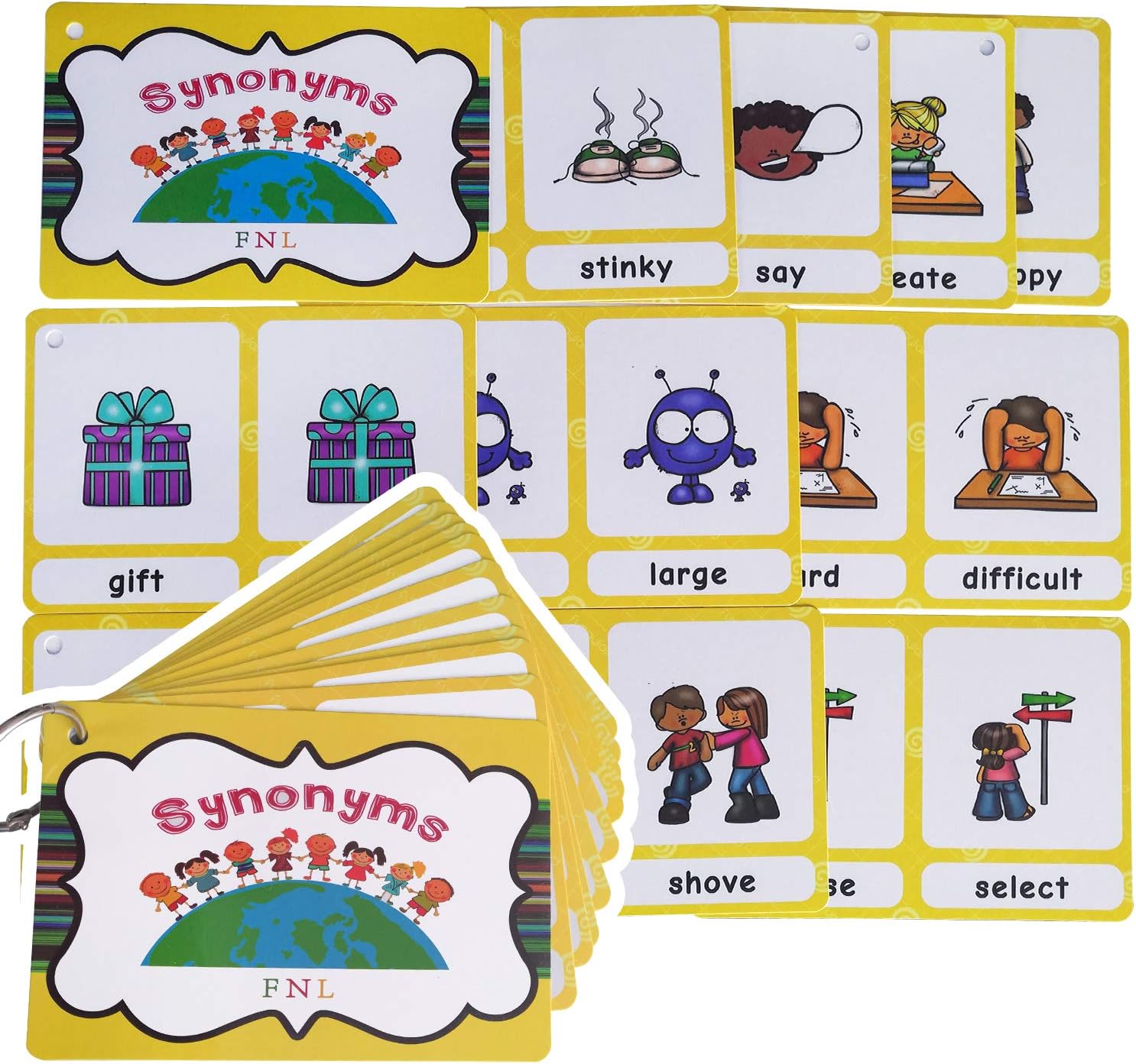 Richardy 20 Groups/Set English Synonyms Kids English Flash Cards Pocket Card Educational Learning Toys for Children Pre-Kindergarten