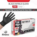 RHINO Black Nitrile Disposable Gloves (1000 Count), Latex-Free, Powder-Free, Chemical Resistance, Multipurpose Working Gloves