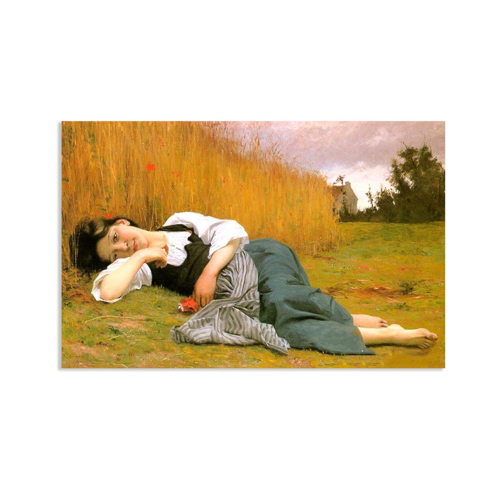 RXNHGJDS William-Adolphe Bouguereau Wall Art Rest In Harvest Classical Art Prints Picture Famous Artwork Wall Decor for Living Room Bedroom Bathroom Home Decor 110x70cm frameless