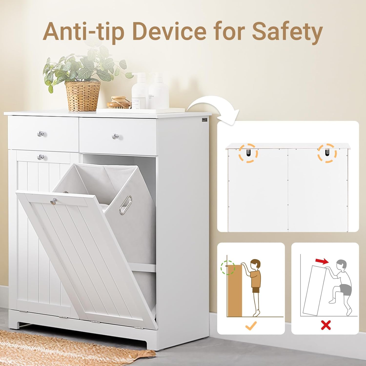 Double Tilt Out Trash Can Cabinet – Hidden Wooden Kitchen Trash Bin Cabinet with 2x10 Gallon Garbage Can, Pet Proof Tilt Out Garbage Holder, Storage Cabinet for Trash in Kitchens, White, BZR33