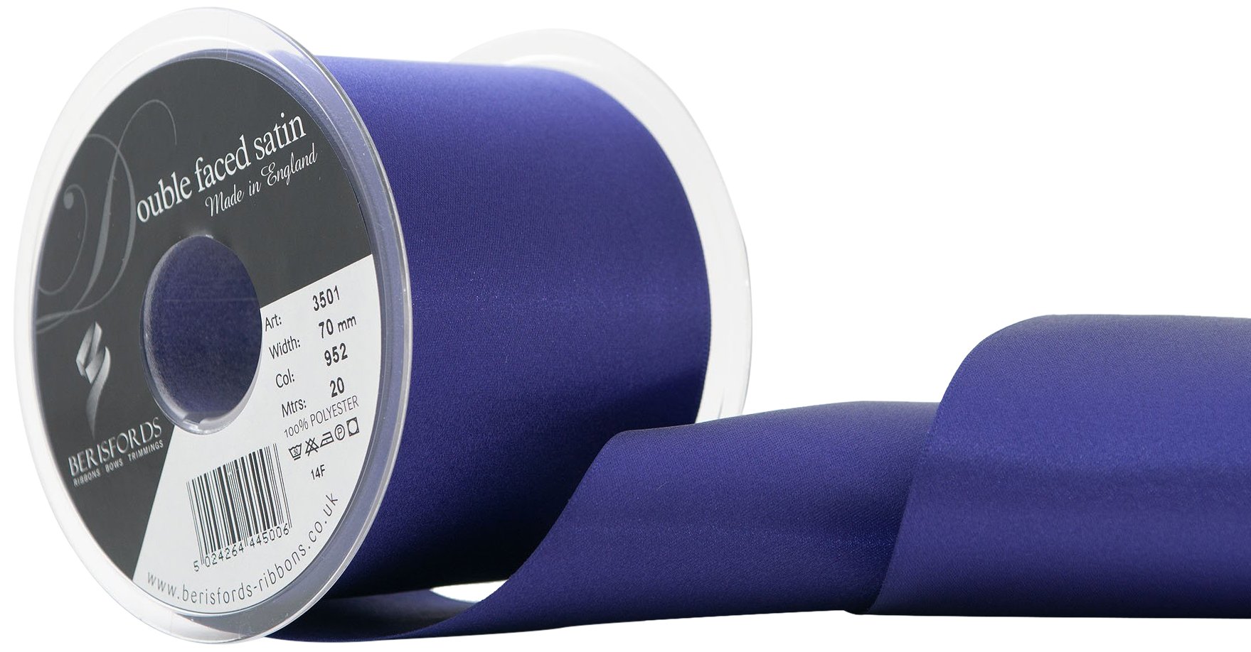 Berisfords Double Faced Satin Ribbon, Liberty, 70 mm Width, 20 metre Length