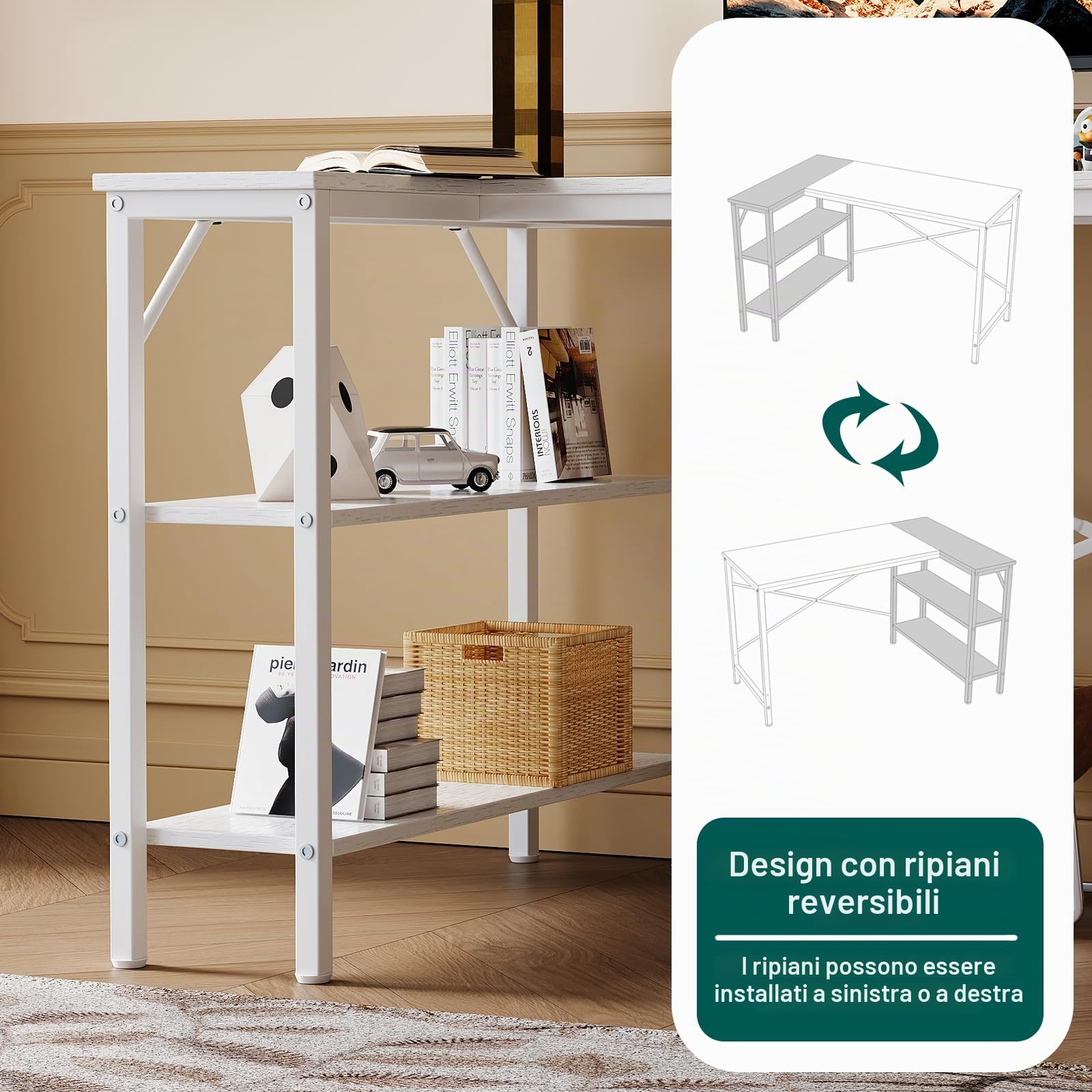 Scrivania a forma di L con ripiano 120 x 80 x 73 cm, scrivania angolare con piedini regolabili, per ufficio e home office, colore bianco