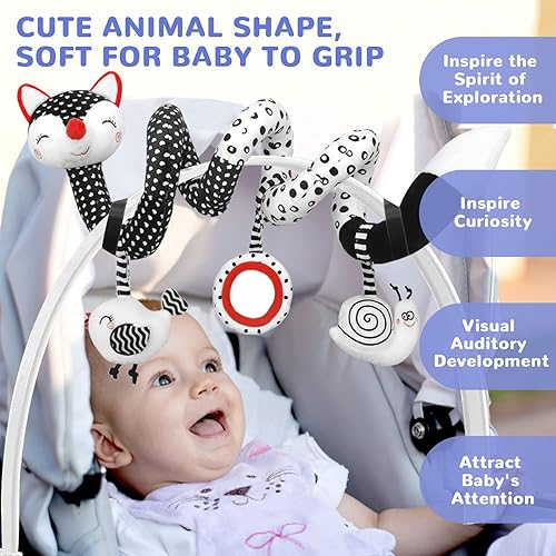 Miniatura 5 de XIXILAND Juguetes de asiento de coche en blanco y negro y sonajeros de bebé de alto contraste de 0 a 6 meses, juguetes para recién nacidos, juguetes