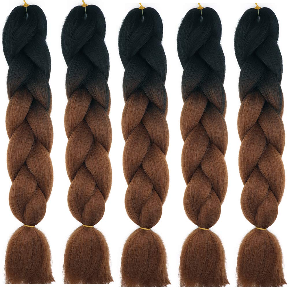 Treccine Extension Capelli Sintetici per Treccine Africane 5 Ciocche Trecce Jumbo Braiding Hair (Nero&Marrone scuro)