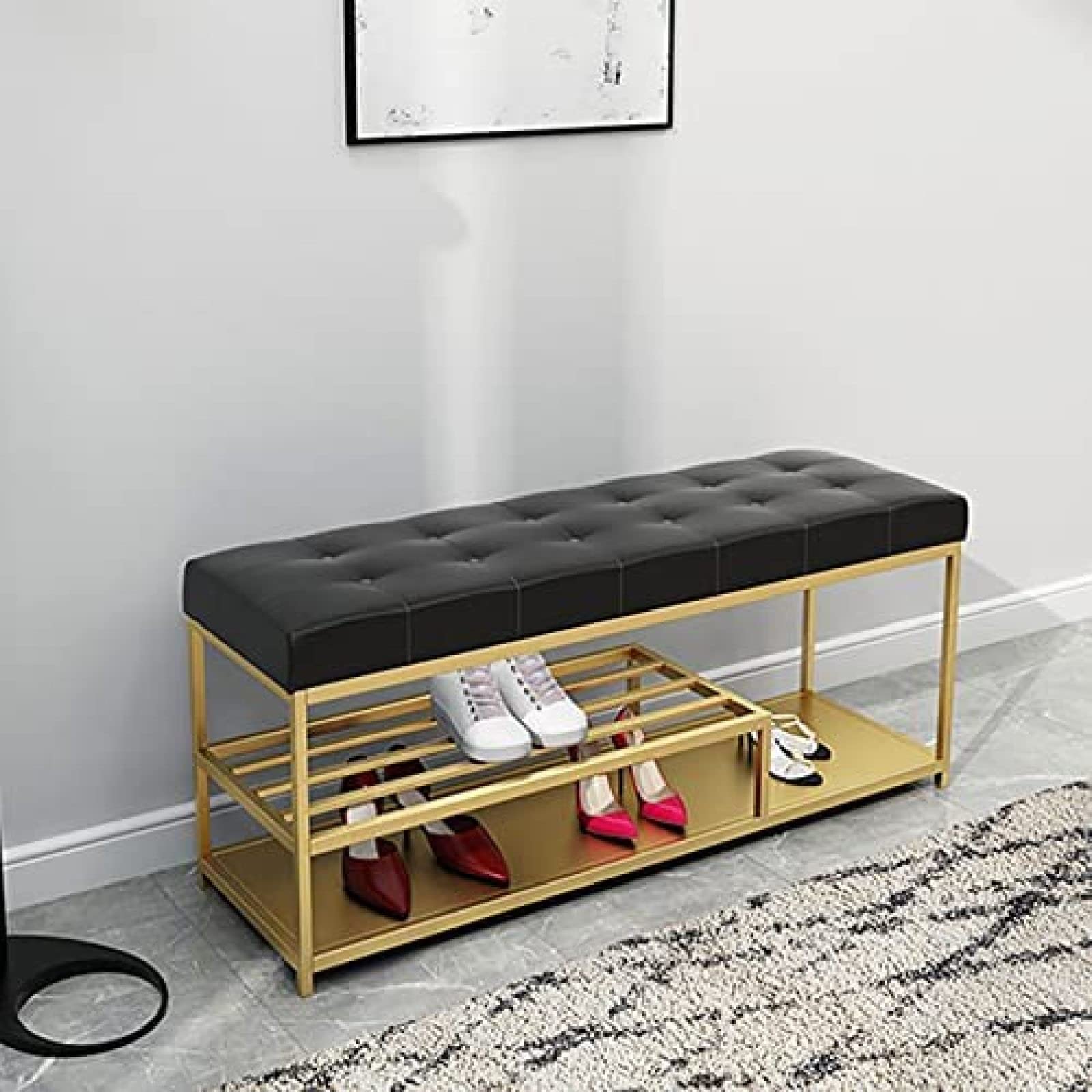 Banc d'entrée moderne en similicuir premium et structure métallique stable de 80 cm