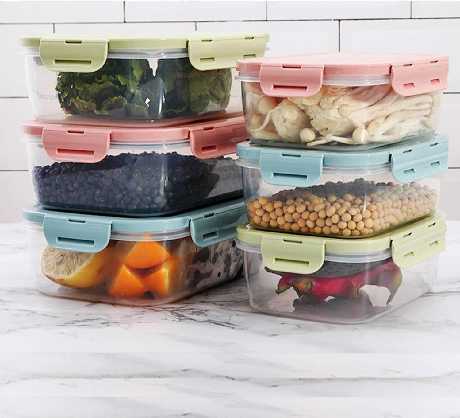 Food Containers Set with Lids Airtight - Plastic Lunch Bento Boxes - Meal Prep Containers, Microwave, Dishwasher, and Freezer Safe (Green) - Image 8