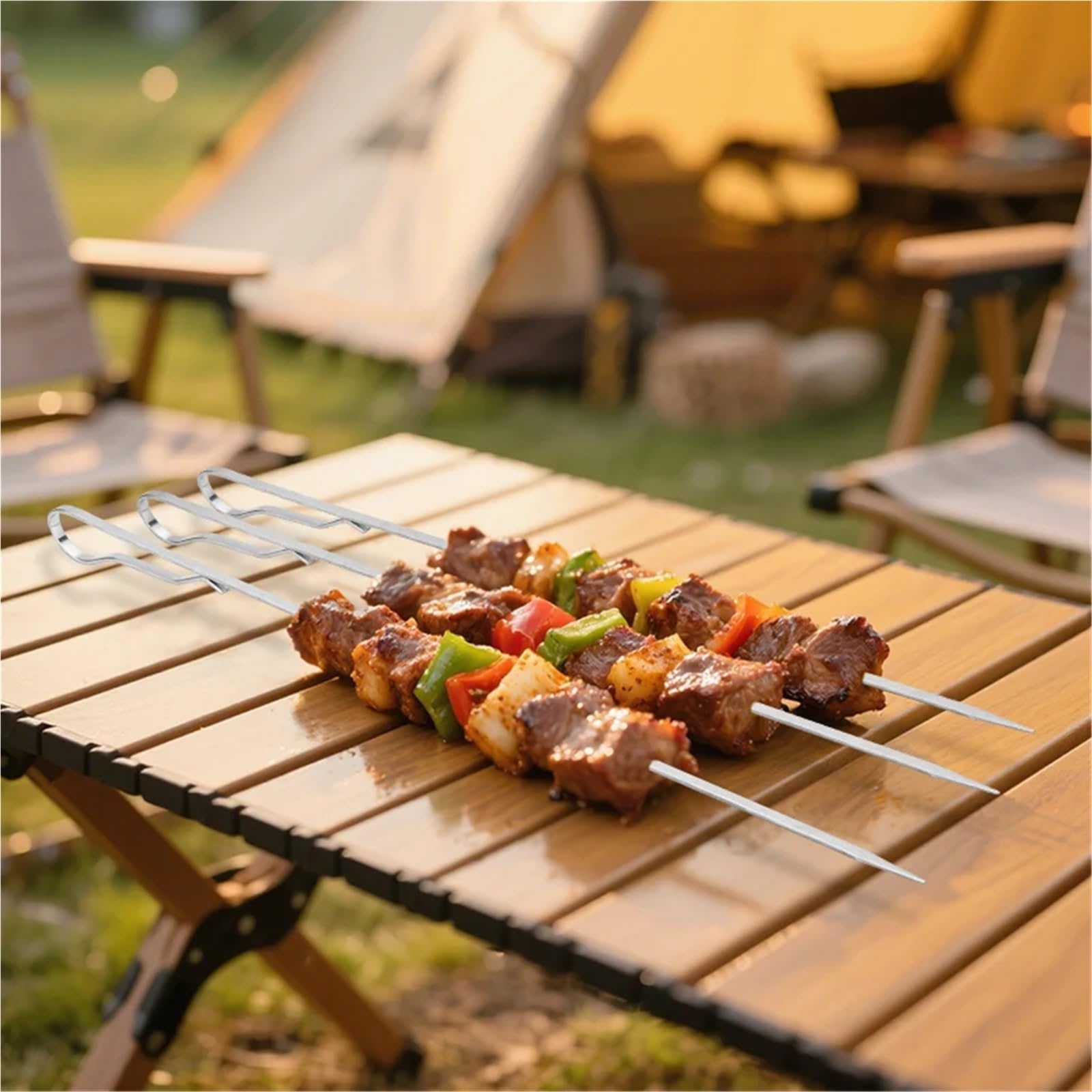 Brochetas Pinchos de acero inoxidable for asar, resistentes, sin doblarse ni girar, aptos for lavavajillas y reutilizables.(10PCS)