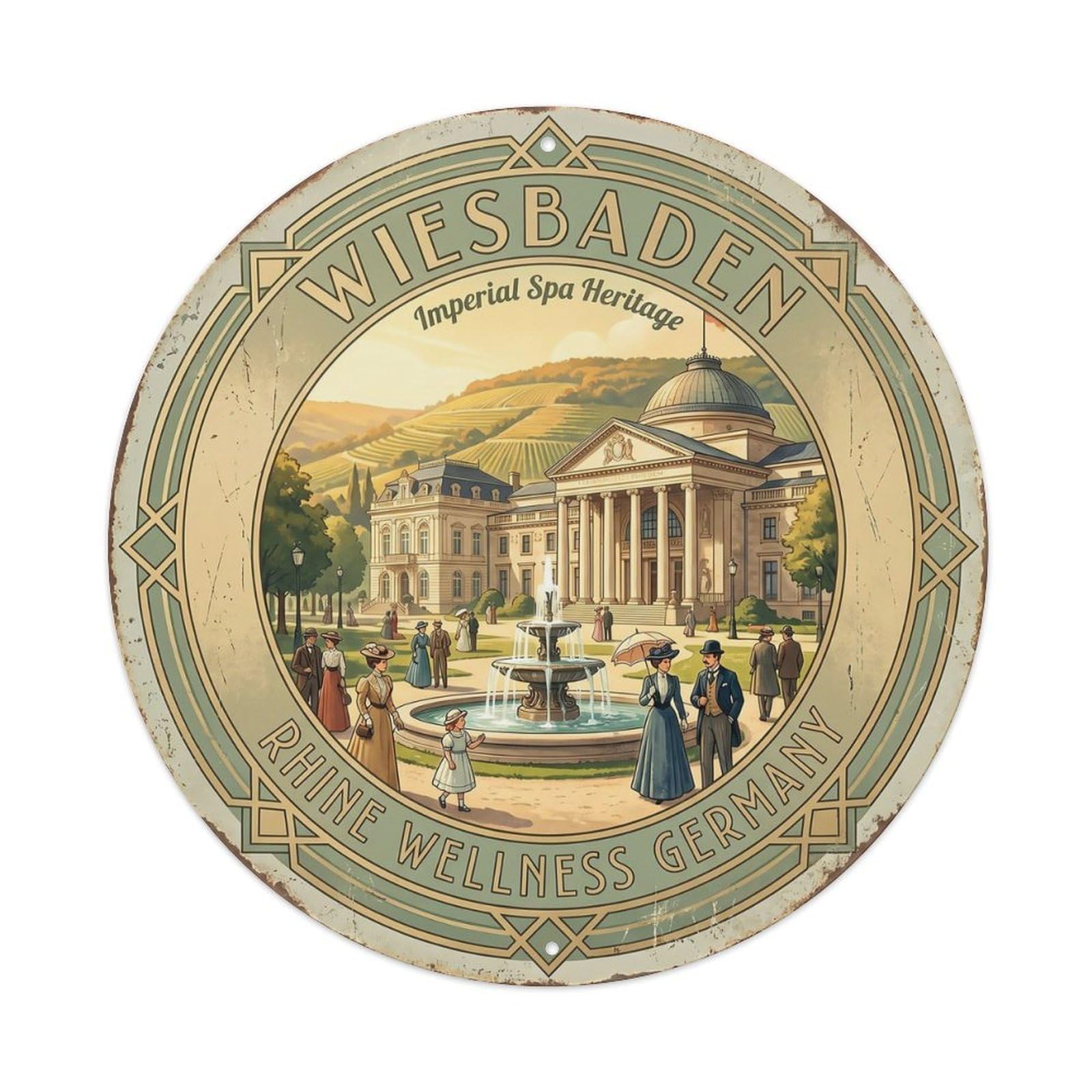 Vintage Travel Wiesbaden Spa Germany Metal Tin Sign