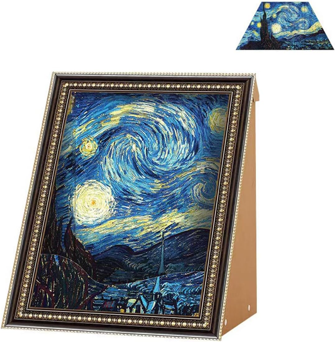 New Cat Scratching Board - Painting Frame Cat House, Mona Lisa and Starry Night Pet Bed Painting with Ornate Gold Detail, Wall, Vertical Furniture Protector for bedrooms, living rooms, of(Color:blue)