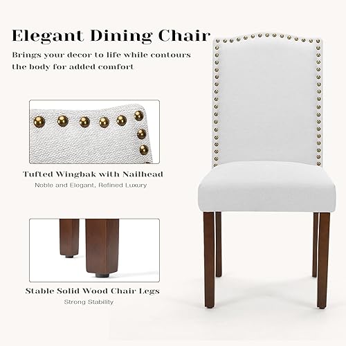 Miniatura 6 de DUMOS Sillas de comedor tapizadas Parsons con ribete de cabeza de clavo y patas de madera, silla auxiliar de cocina para sala de estar, dormitorio,