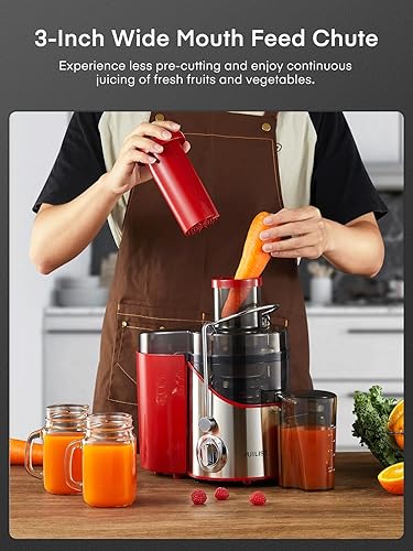 Miniatura 3 de Extractor de exprimidores de boca ancha de 3 pulgadas, potencia máxima de 800 W, para verduras y frutas con ajuste de 3 velocidades, motor de 400 W,