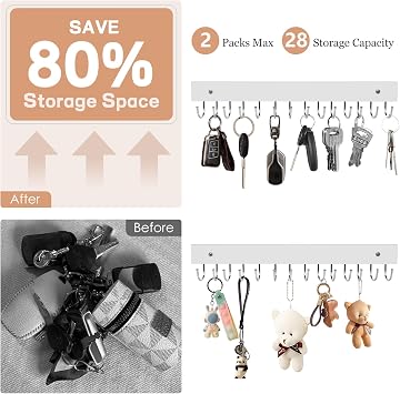 2-Pack Key Holder Wall Mount, 14.6Key Rack with 28 Rotating Metal Hooks