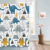 Vista 4 de Juego de cortinas de ducha impermeables con diseño de volcán de dinosaurios de dibujos animados, extra largas de 72 x 84 pulgadas, cortina de baño