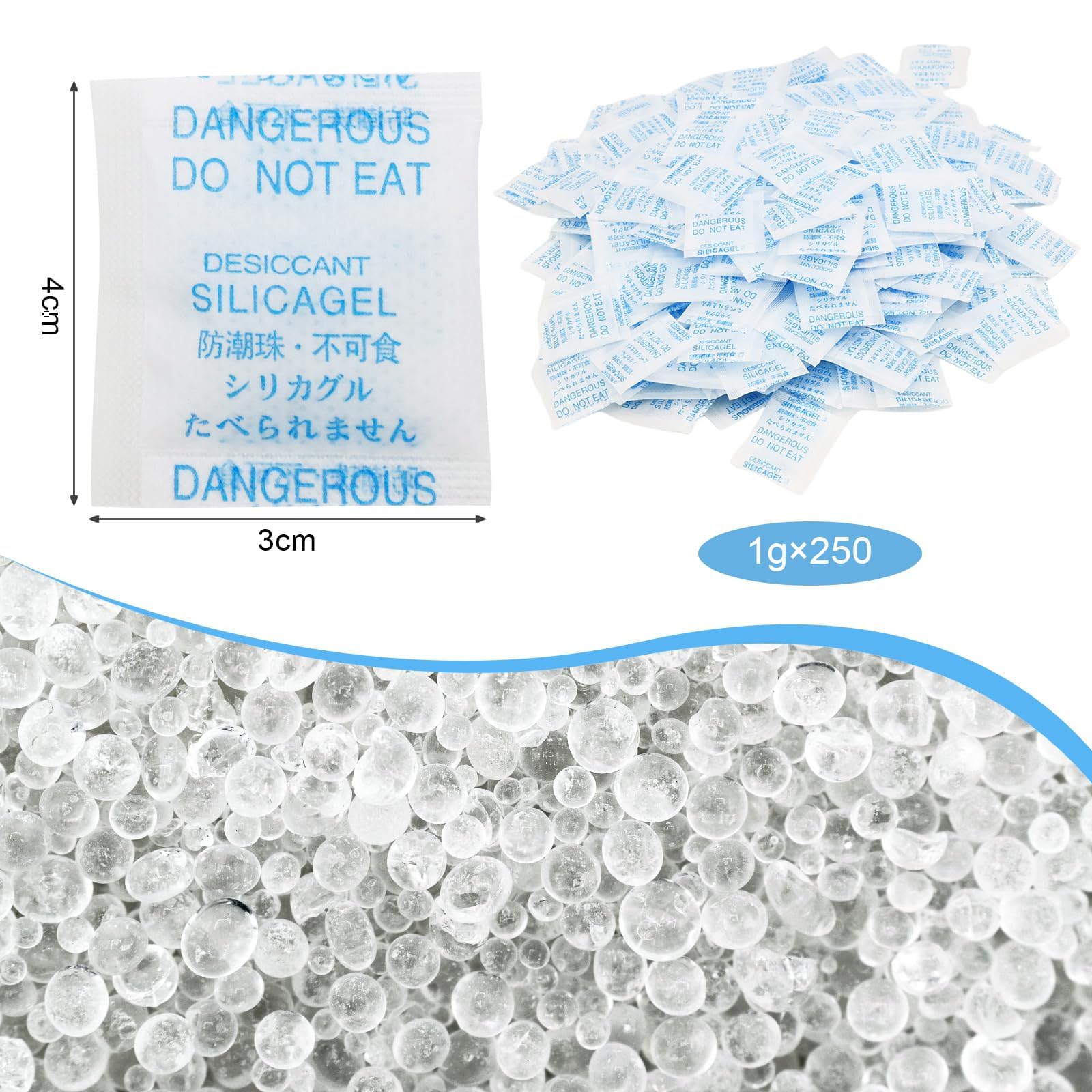Bolsas de Silica Gel 250 uds 1g Antihumedad para Electrónicos Ropa Alimentos