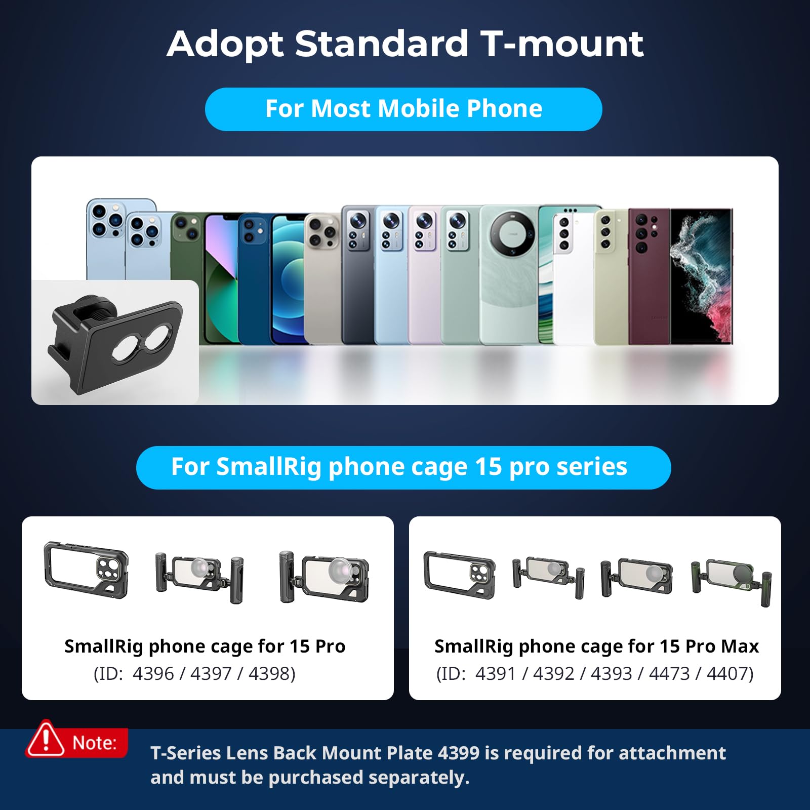 SMALLRIG 1,55x Objectif Anamorphique pour Téléphone avec Lens Clip, 2.76:1 Écran Large Cinématique Bleu Évasé pour T-Mount Phone Cage, pour iPhone 15/14/13/12, pour Samsung S21-S22 Series - 3578B