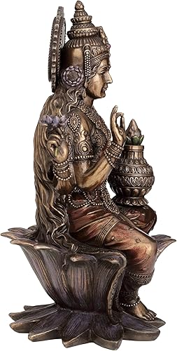 Miniatura 4 de Veronese Design 13 pulgadas Lakshimi sentado en Lotus Escultura de resina fundida en frío Acabado de bronce Hindú Dios Ídolo