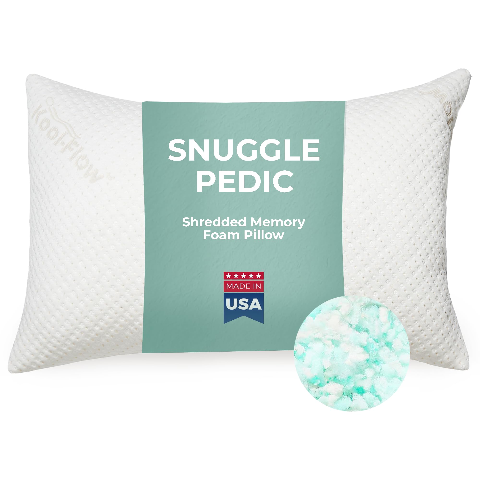 Snuggle-Pedic Toddler and Kids Pillow | Kool-Flow Ultra Luxury Bamboo Cover With Shredded Memory Foam | All U.S.A. Made | Fits Children For Bed Sleeping, Reading and Travel