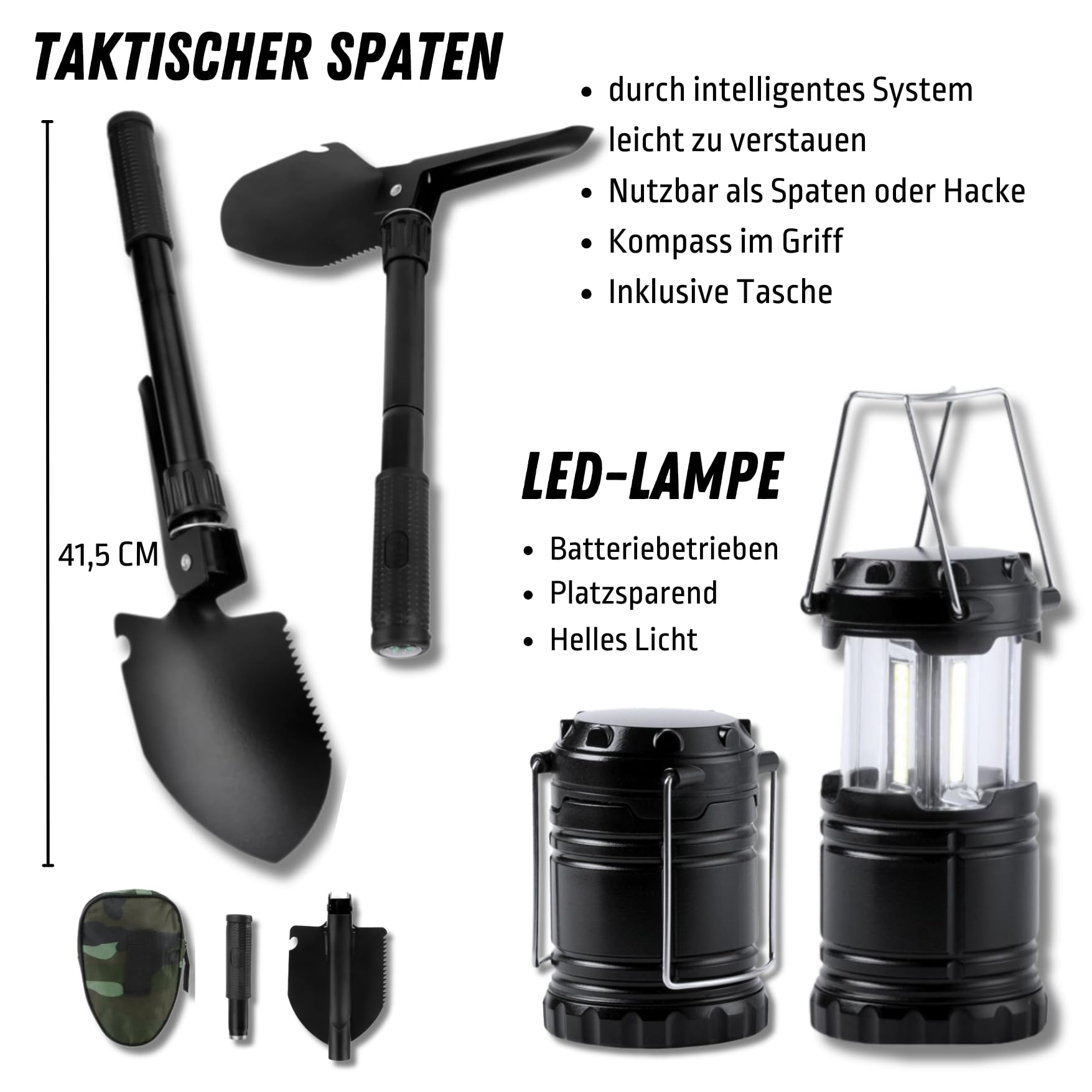Fluchtrucksack Survivalkit Notfall-Überlebensausrüstung Set mit Taktischem Rucksack, Zelt, Schlafsack, Erste-Hilfe-Kit, Camping-Kochgeschirr, Multifunktionswerkzeuge, Outdoorausrüstung