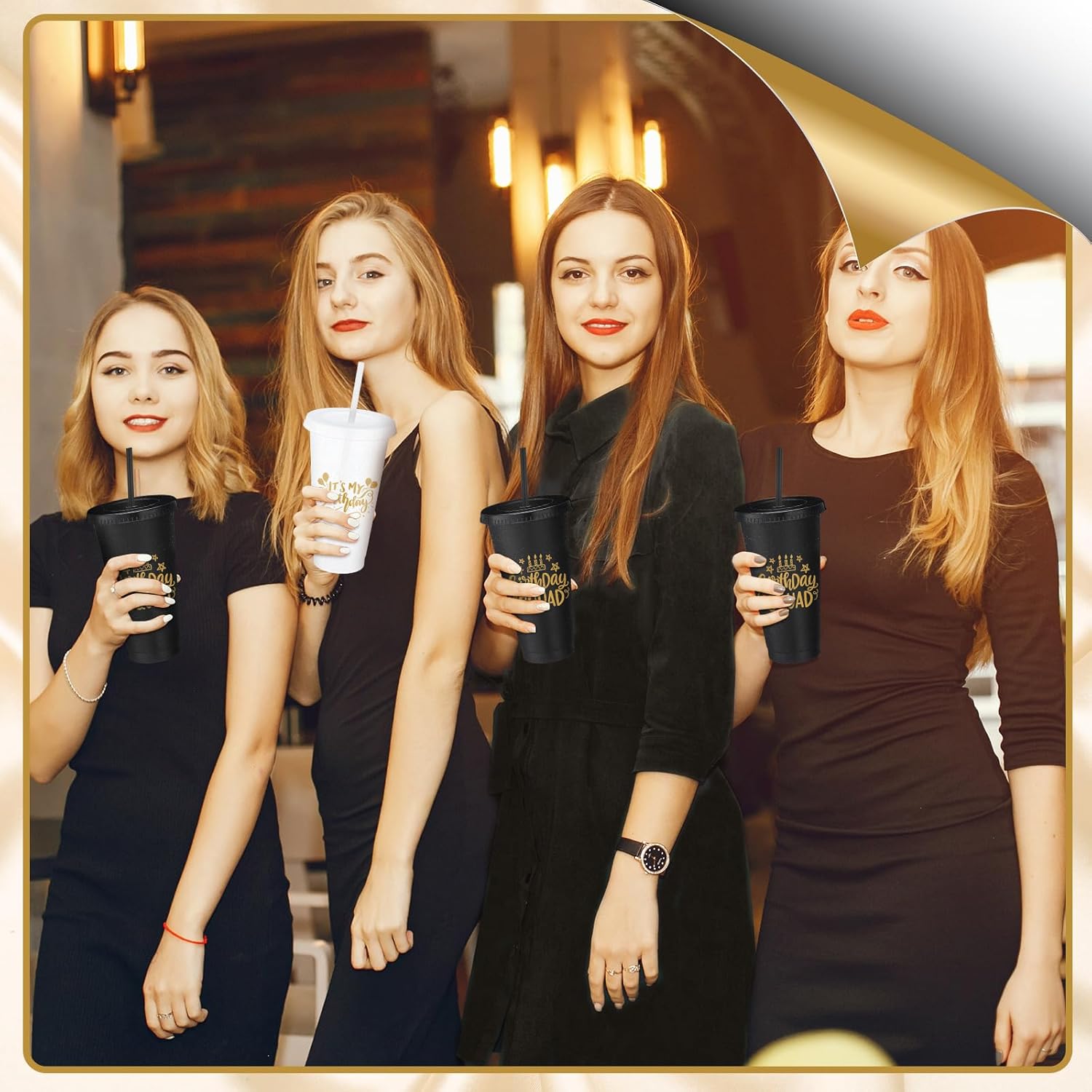 Birthday Party Tumblers 24 oz Squad Plastic Tumblers with Lid and Straw for 20th 30th 40th 50th 60th Birthday Decorations Favor for Women Adults (White,Black,6 Pcs) - Image 6