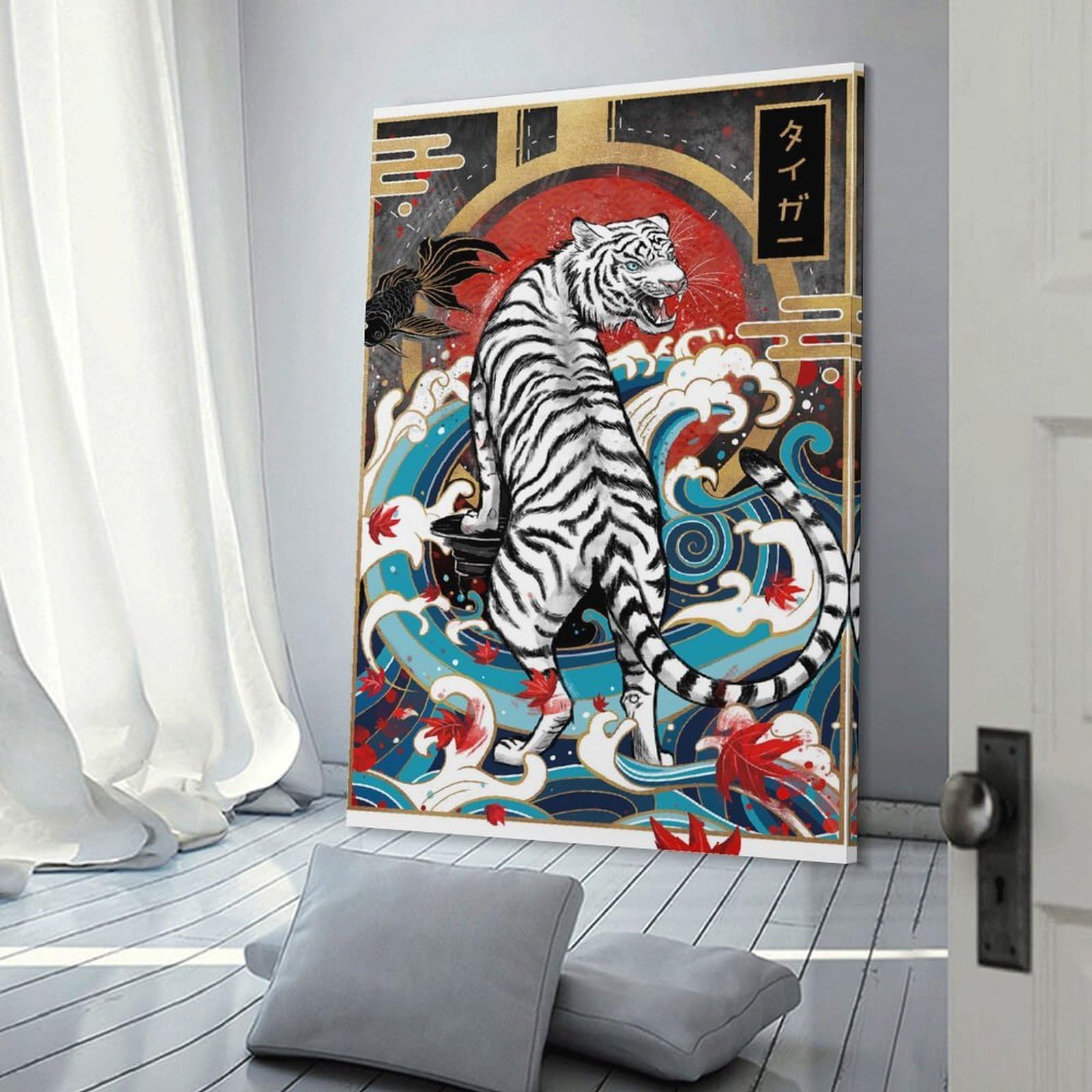 Junmoney Tiger Rising Canvas Art Print 24x36inch(60x90cm), for Bedroom Decor, Cosy Corners Or Studios, An Easy Wall Refresh for Bedrooms