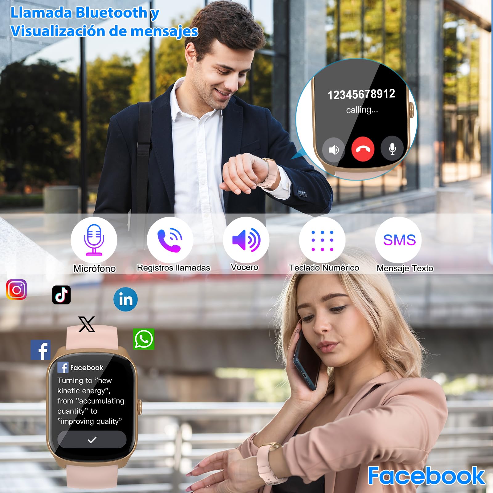 Qecnato Reloj Inteligente Hombre Mujer, Smartwatch 1.95'' Pantalla, 112+ Modos Deportivos, IP68, Rosa