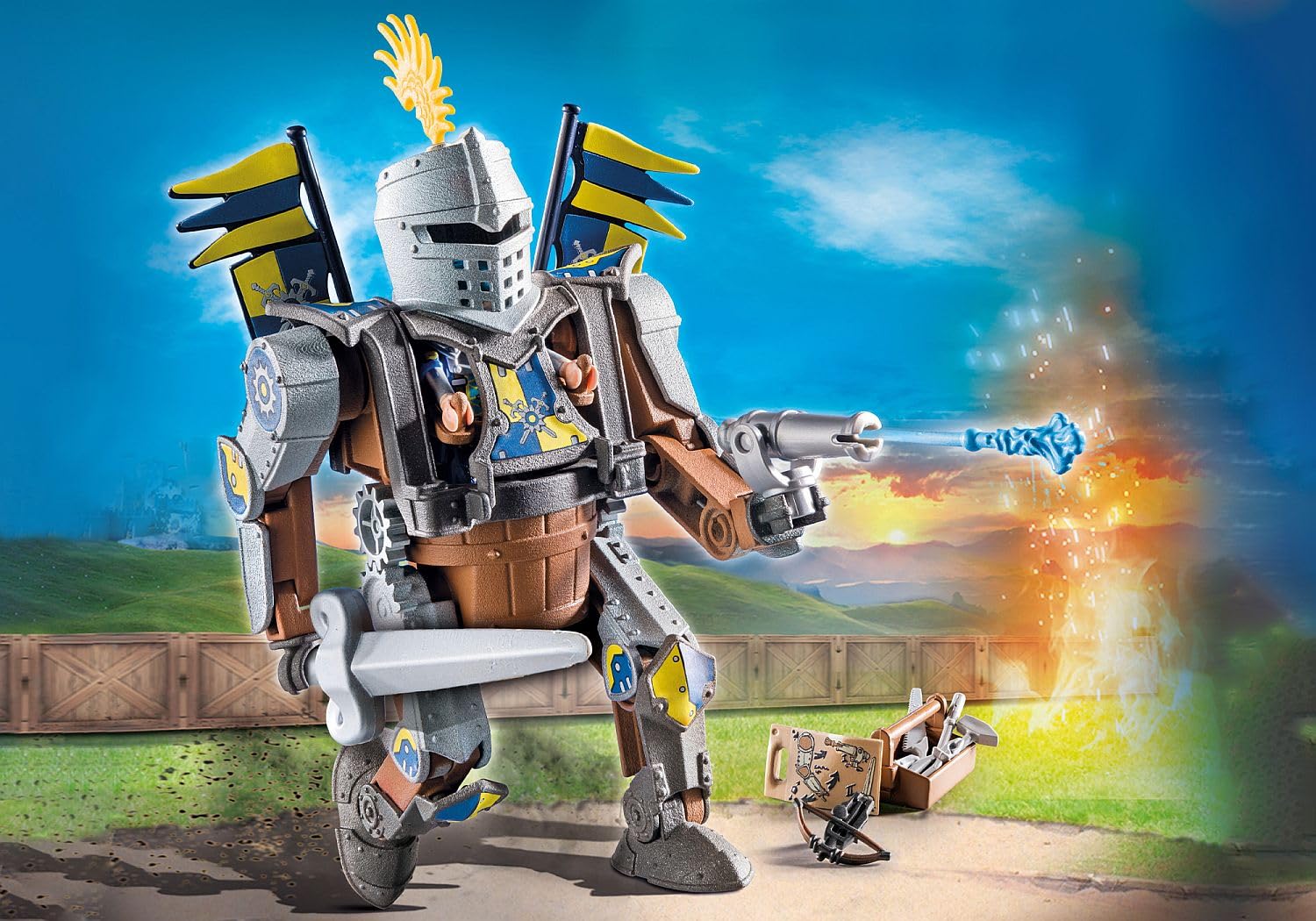 PLAYMOBIL Novelmore 71300 Novelmore - Combate Robot, el Caballero Gizmo Crafton y su Fuerte Robot de Batalla, Armado con Espada y cañón para el Torneo, Juguetes para niños a Partir de 4 años