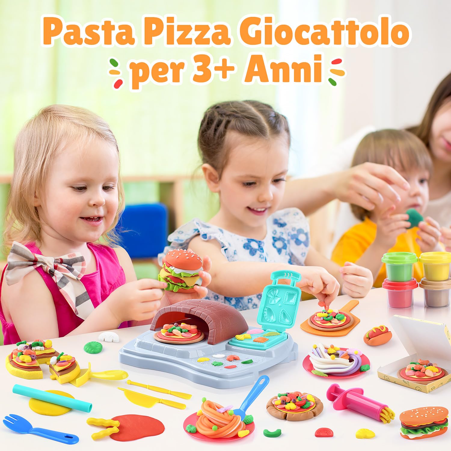 PLAY Pizza Plastilina Kitchen Creations, Set di Plastilina Creativa per la Pizza con strumenti per impasto, posate, macchina per la pasta, Pasta Pizza Giocattolo per Ragazzi & Ragazze 3+ Anni
