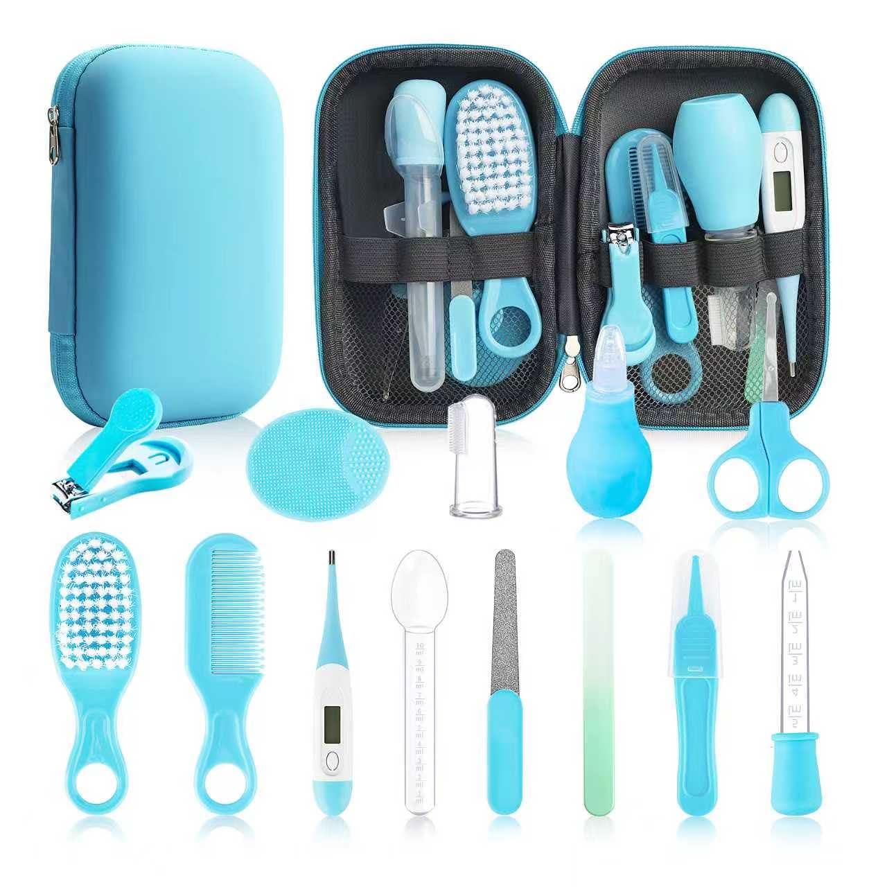 Baby Healthcare and Grooming Kit, 14 in 1 Baby Safety Set Newborn Nursery Health Care Set with Hair Brush Scale Nail Clippers for Baby Girls Boys (Blue 14 in 1)