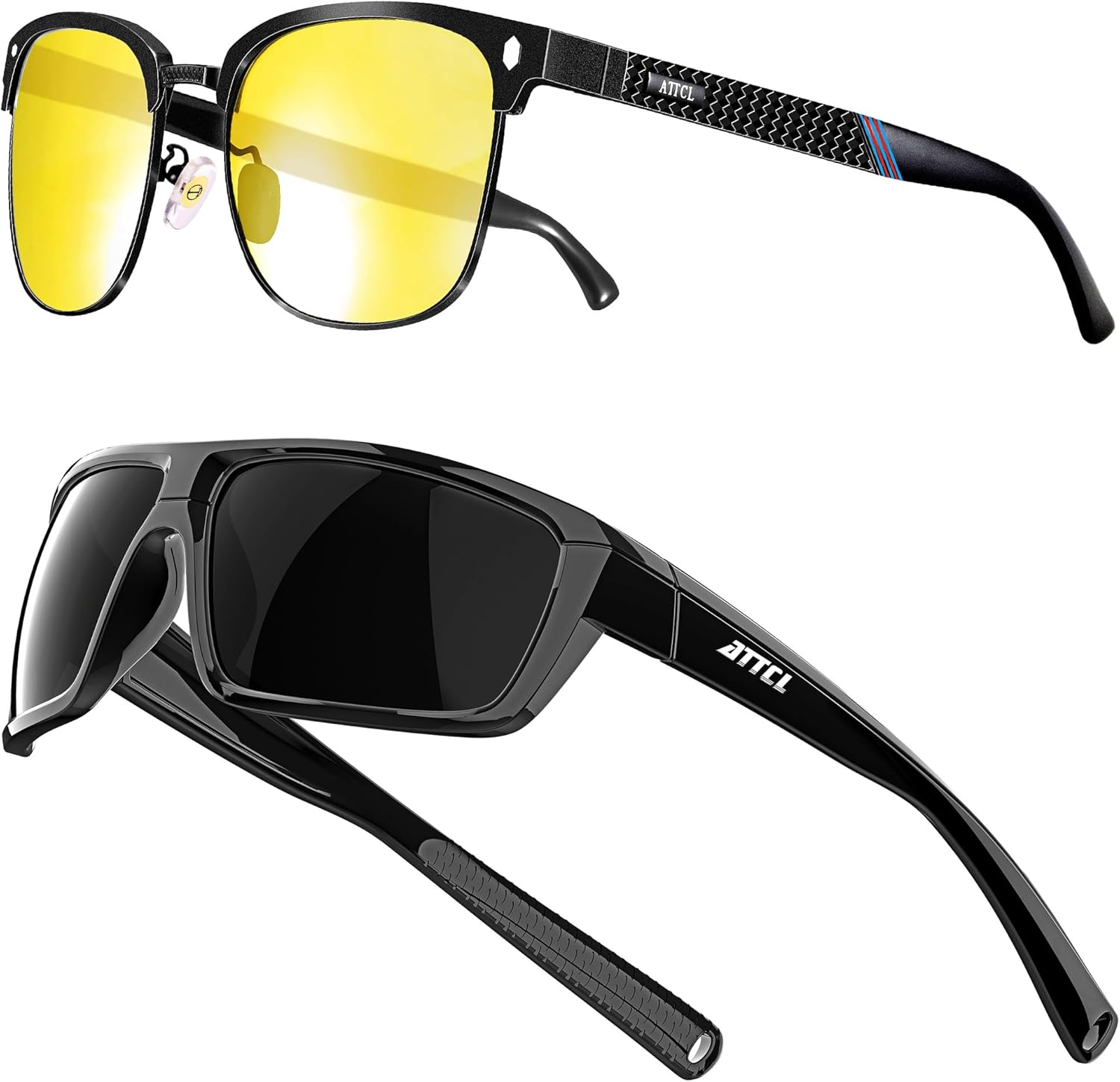 ATTCL Bundle Polarized Wrap Sunglasses For Men Cycling Driving Fishing - Sports Glasses Ultralight:(8188-yeshi)+(5001-Black)