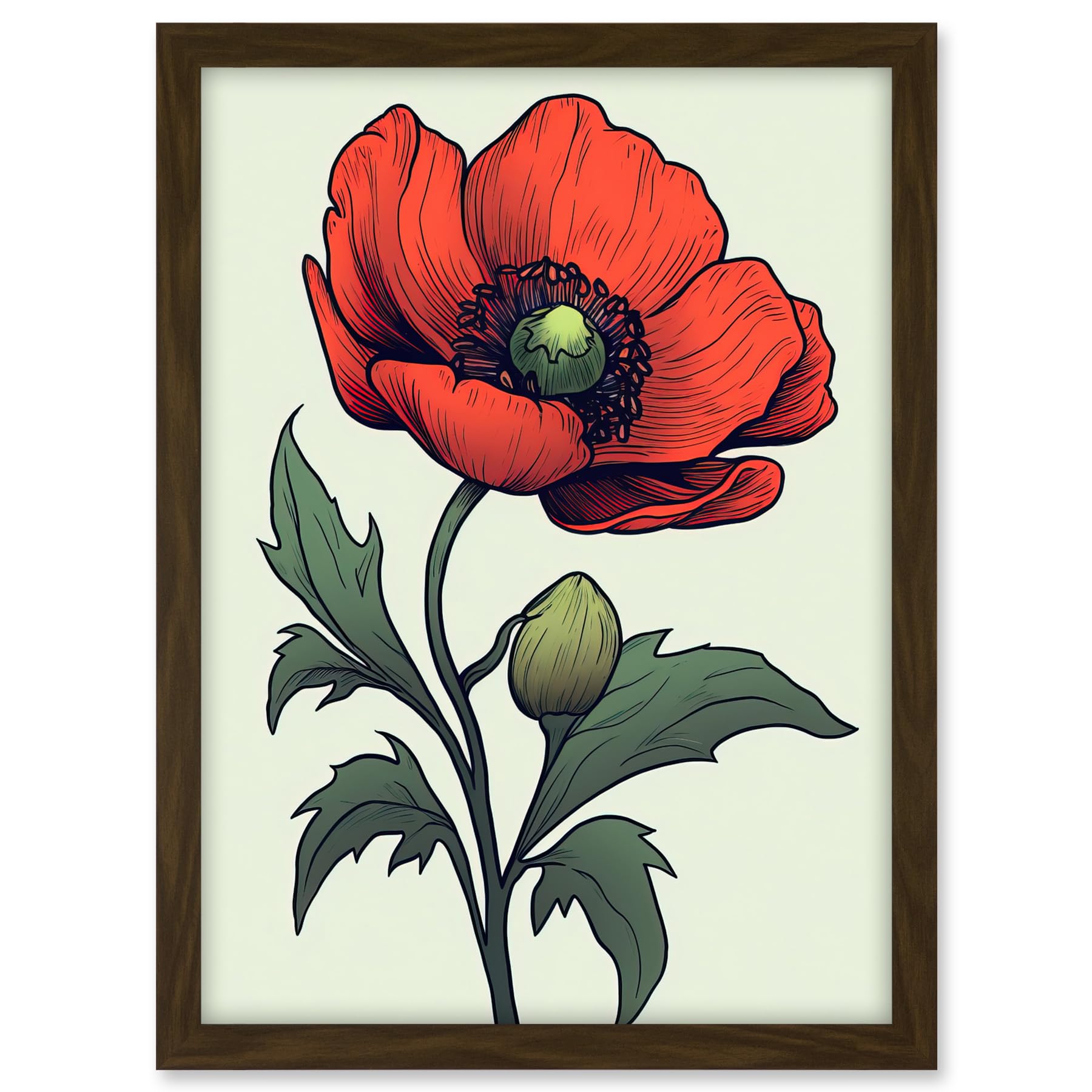 Artery8 Anemone Flower Bloom Tattoo Ink Body Art Rockabilly Americana 50s Artwork Framed A3 Wall Art Print