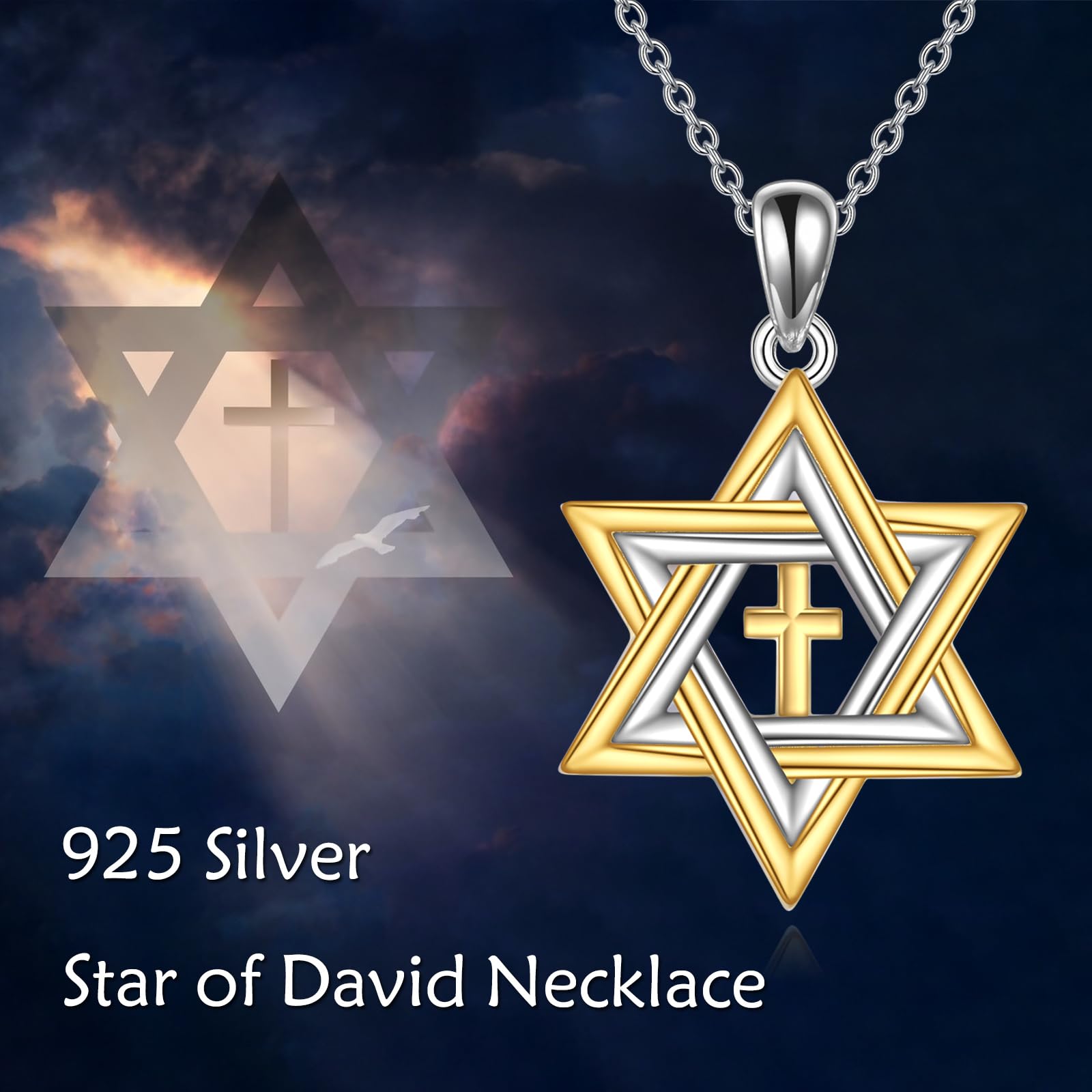 ONEFINITY Collana con stella di David, in argento Sterling 925, con ciondolo a forma di stella di David, regalo per uomo e donna