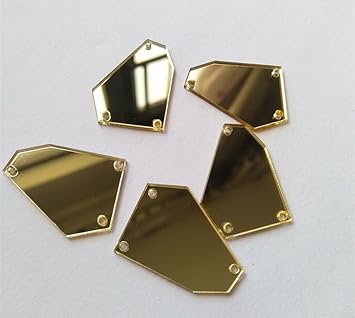 30PCS Sew On Acrylic Irregular Mirror,DIY Mirrored Rhinestones for Costume Evening Dresses Cloth Garment Accessory 35MM Gold Gold Mirror