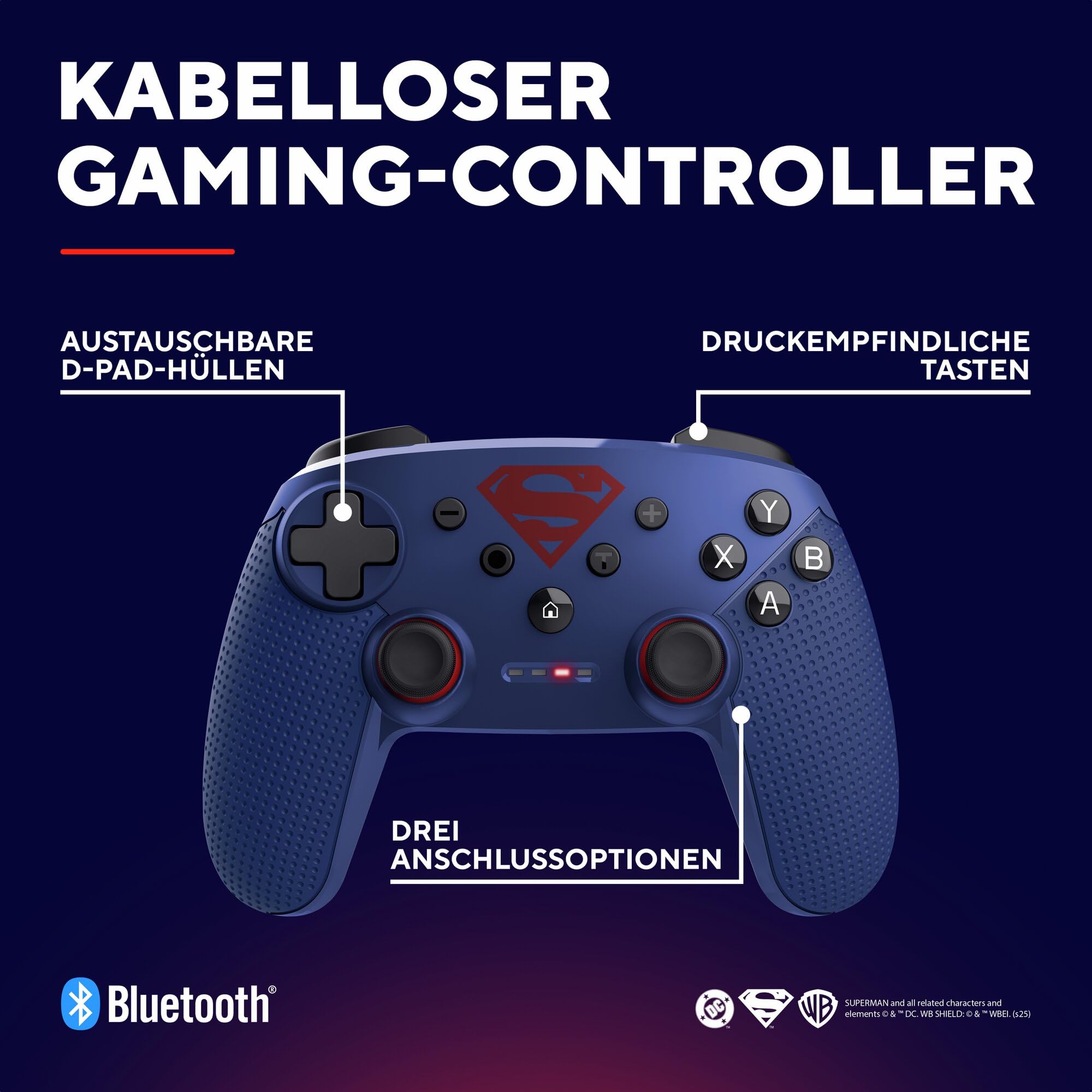 GXTrust Trust Gaming 542SM Muta Superman Lizenziert Controller Kabellos Bluetooth / 2.4GHz / USB für PC & Nintendo Switch, Aufladbare Batterie, Wireless Gamepad Computer Switch OLED/Lite iOS Android