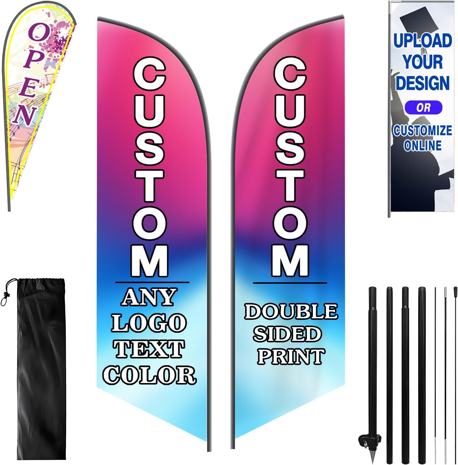 - Custom Advertising Feather Flags for Busines Personalized Feather Flags with Optional Pole Kit for Outside customized Double/Single Sided Swooper Flag Open Flag Sign
