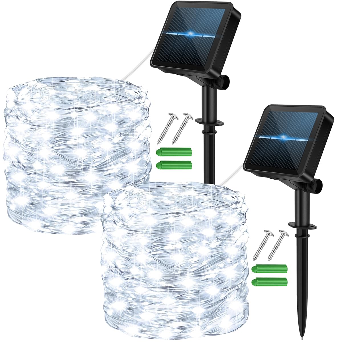 micocali Solar Fairy Lights,2 Pack 12M/40Ft 120LED Solar Garden Lights with 8 Modes Waterproof Copper Wire Decorative String Light for Outdoor/Indoor, Yard, Party, Wedding, Patio (Cool White)