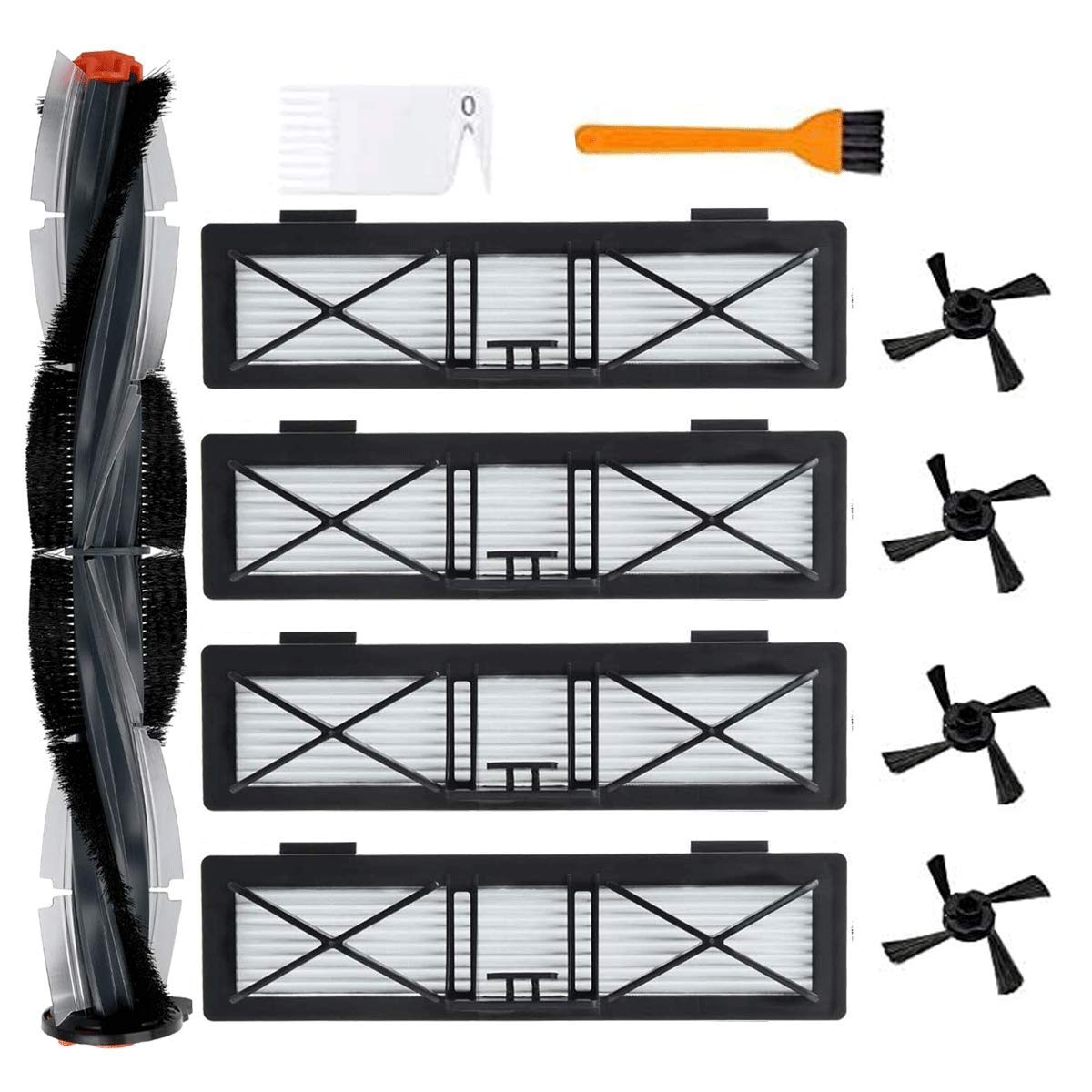 Mountain god Replacement Parts Kit - 1 Main Brush 4 Side Brushes 4 High Efficiency Filters for Neato BotVac D Series - Vacuum Cleaner Brush Filter Replenishment Accessory