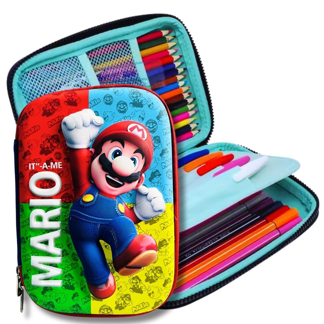 Super Hero Pen Pencil Pouch Set|1Pcs Geometry Pencil Case for Kids Boys & Girls EVA Avenger Cartoon Printed Organizer Cosmetic Box Stationary Item Carry Case Pouches Birthday Gift for Children