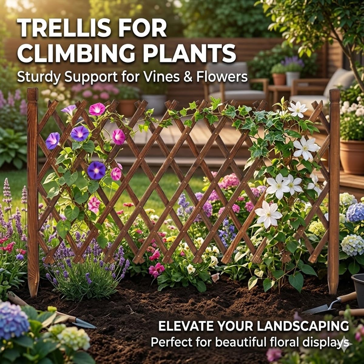 Brise Vue Balcon Bois, Treillis Extensible pour Plantes Grimpantes, Panneau Bois Extérieur Clôture Rétractable Décorative Support Fleur Jardin Terrasse(Blanc,50cmHx140cmL)