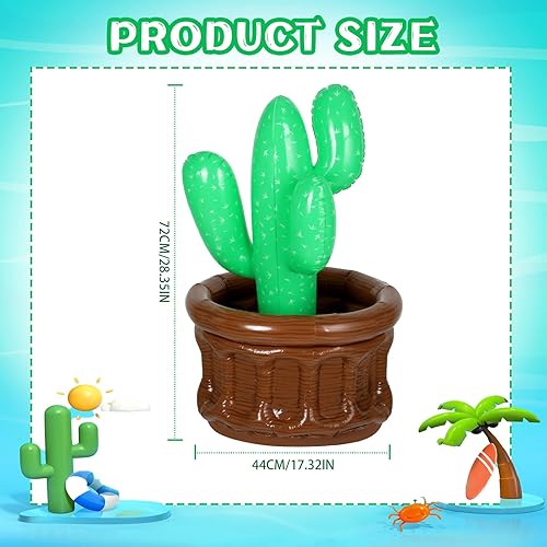 Miniatura 3 de Bencailor Enfriador inflable de cactus de 27.6 x 18 pulgadas, cubo de hielo de cactus, enfriador de bebidas para verano, piscina, fiesta, fiesta,